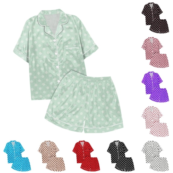 MEZZALL Children's Leisure Polka Dots Printed Button Lapel Collar Short Sleeved Tops Shorts Pajamas Sets Fashionable Sleepwear