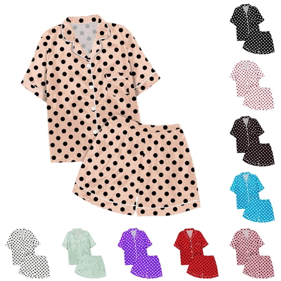 MEZZALL Children's Leisure Polka Dots Printed Button Lapel Collar Short Sleeved Tops Shorts Pajamas Sets Leisure Sleepwear