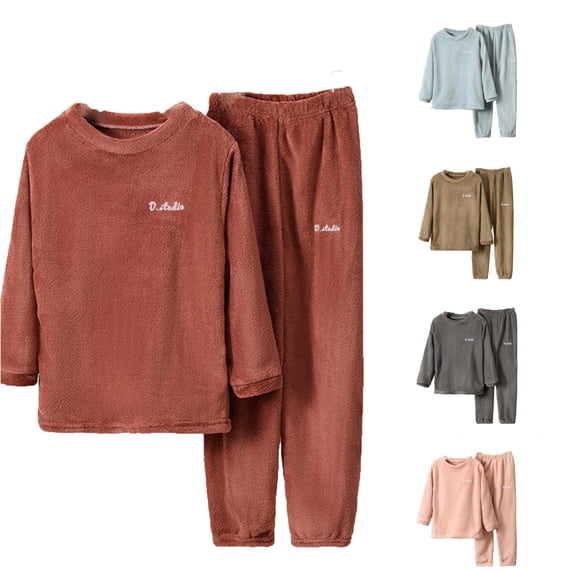 MEZZALL Children's Pajamas Sets Warm Solid Color Boys And Girls Home Wear Soft Fuzzy Homewear O-Neck Long Sleeve Tops Shirts And Pants Leisure Sleepwear