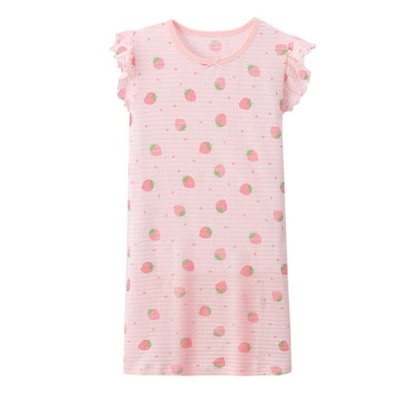 MEZZALL Children's Summer Lightweight Short Sleeved Cotton Nightgown With Strawberry Print For Air Conditioning Use 15-16 Years Lovely Kids Wear