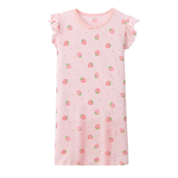 MEZZALL Children's Summer Lightweight Short Sleeved Cotton Nightgown With Strawberry Print For Air Conditioning Use 15-16 Years Lovely Kids Wear