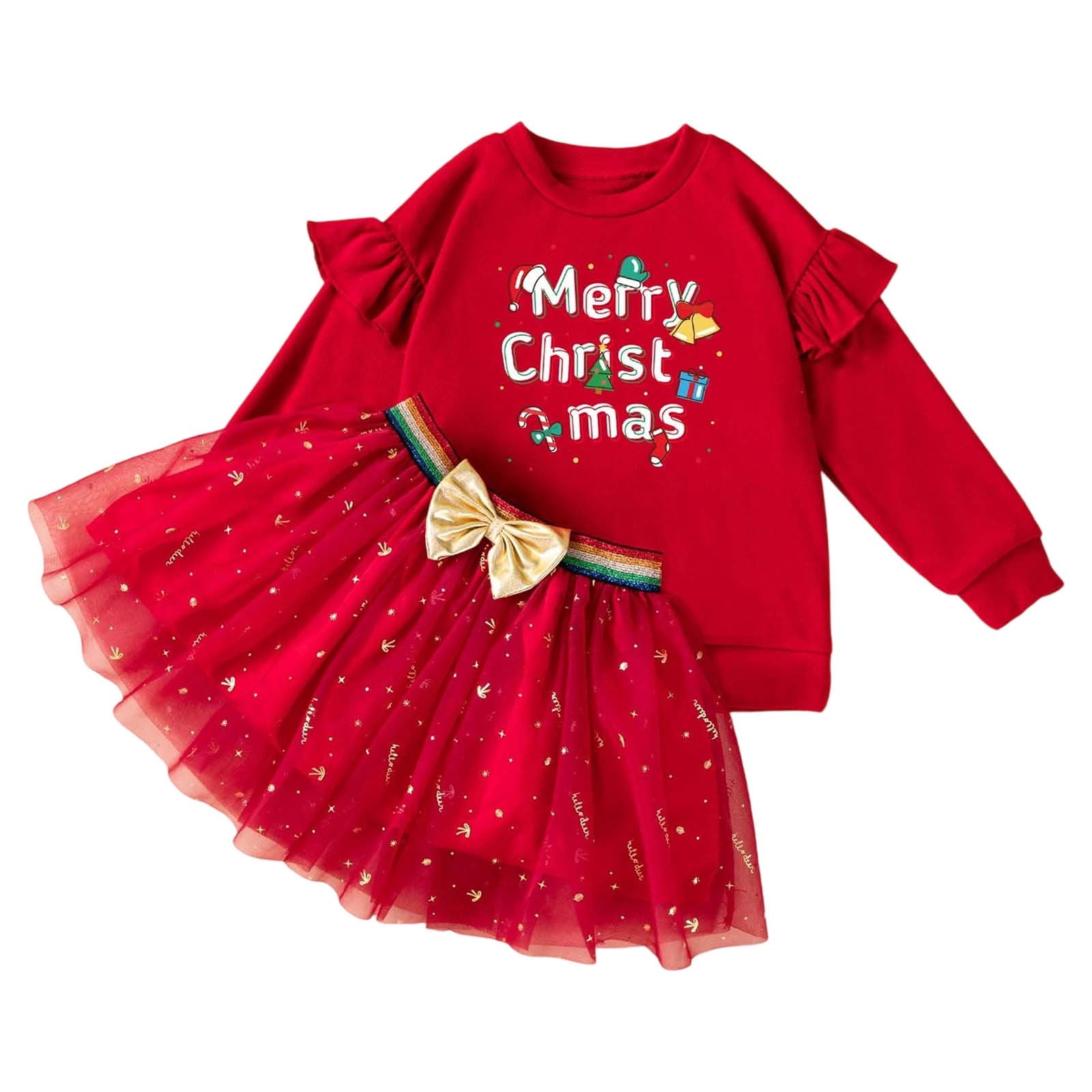 two piece christmas dresses MEZZALL Christmas Girls Outfits 2 Piece Set Long Sleeve Tops With Letter  Print And Skirts Toddler Party Wear Casual Holiday Dresses For Baby Cozy  Clothing