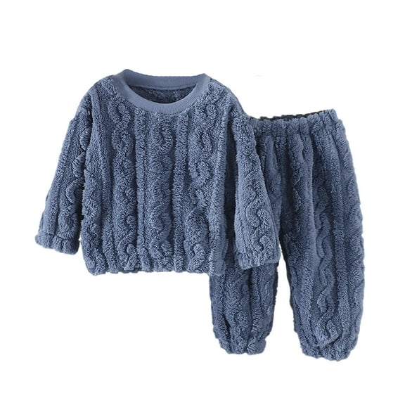 MEZZALL Cozy Plush Pajama For Baby Girls Boys Soft Loungewear Warm Sleepwear Sets With O-Neck Long Sleeve T-Shirts Pants For Toddler Kids Winter Nightwear Comfortable Solid Color Holiday Child Pjs