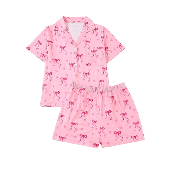 MEZZALL Cozy Kids Sleepwear Short Sleeve With Cartoon Print Soft For Girls Relaxed Fit Pajama Sets Homewear For Daily Lounging Toddler PJS