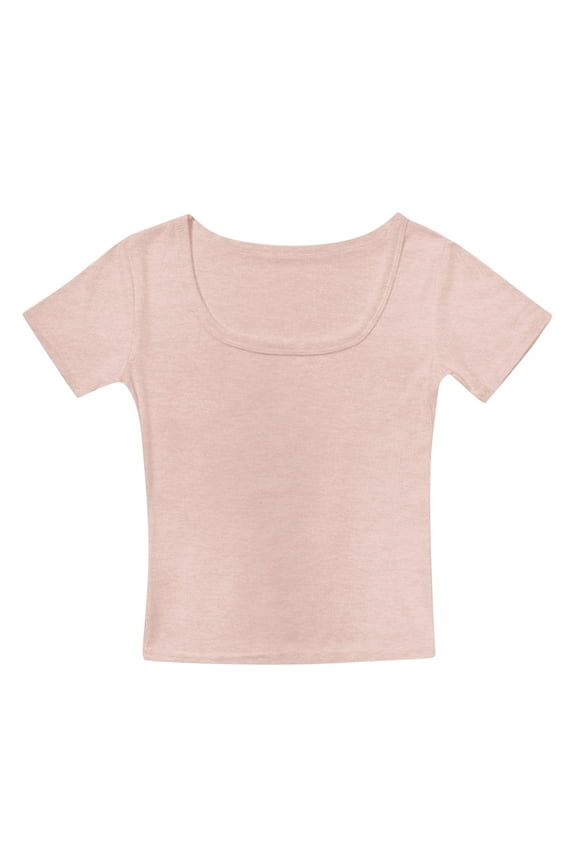 Crop Tops Girls Short Sleeve Shirt Girls Summer Tops Square Neck Slim Fit Tops Basic Tee Versatile Toddler Cartoon Clothing