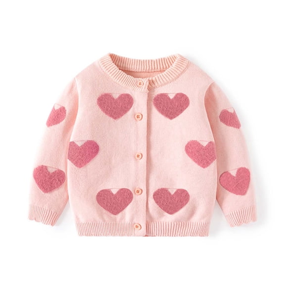 MEZZALL Cute Baby Girls Hearts Knit Cardigan Sweater Loose Long Sleeve Shirts Warm Tops For Fall Winter Design Relaxed Fit Knitwear, Pink, 3-6 Months