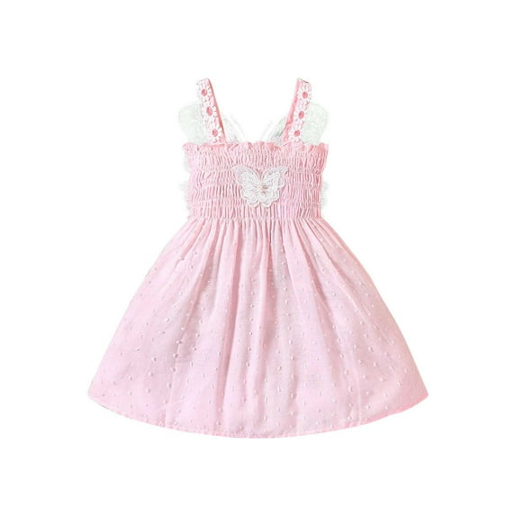 MEZZALL Cute Children Sundress Sleeveless Children Pink Butterfly Dress Kids Girl Soft Toddler Sundress, Pink, 5-6 Years
