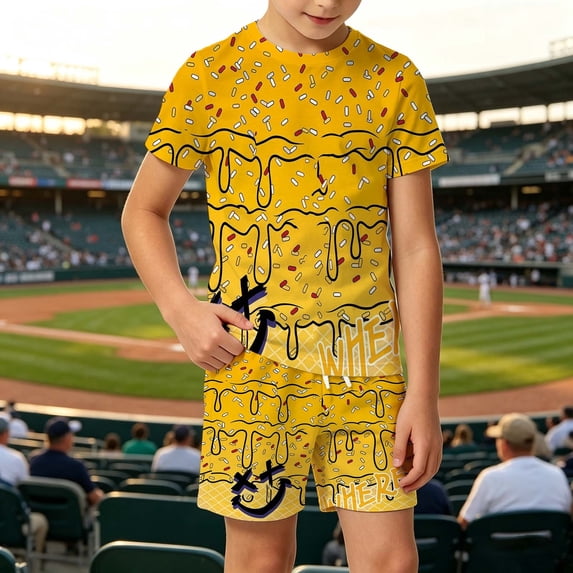 MEZZALL Cute Ice Cream Print Short Sleeve O-Neck Tee And Shorts Boys Outfit For Kids Summer Comfortable Everyday Wear Fashionable Clothes Sets