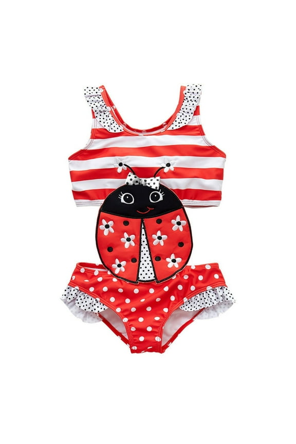 Cute Kids Baby Girls Boys Bikini 3D Cartoon 1 Piece Swimsuit Sleeveless Bathing Suit Summer Beachwear Swimwear Outfits Stylish Beachwear, Red, 12-18 Months