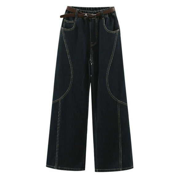 MEZZALL Cuz Children Loose Straight Leg Wide Leg Cutlass Pants Stylish Toddler Dailywear, Dark Blue, 12-13Years