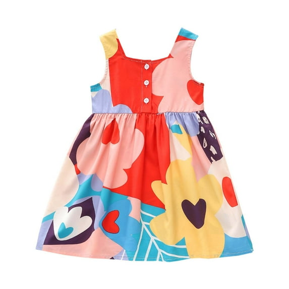 MEZZALL Dress Sundress For Girls Geometric Color Block Button Up Sleeveless Dress Sundress Kids Casual Summer Dress Sundress, Multicolour, 5-6 Years