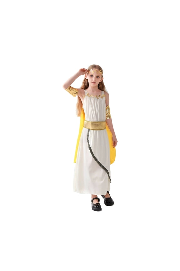 Dresses Carnival Party Dress Ancient Roman White Gown Girls Children Fashionable Short Sleeve Crew Neck Solid Color Sundress