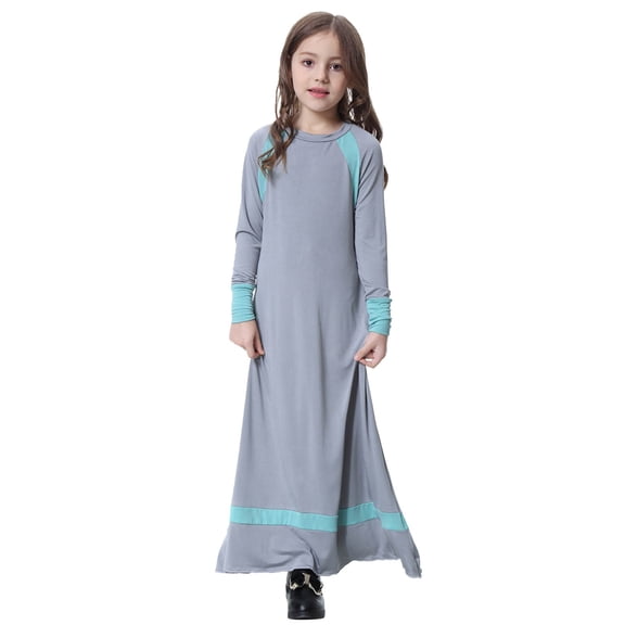 MEZZALL Dresses Elegant Casual Dress For Teen Girls Traditional Ethnic Long Sleeve Color Daily Wear Holiday Kids Crew Neck Solid Color Child Party Sundress