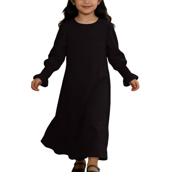 MEZZALL Dresses Elegant Girls Dress With Floral Lace Hem And Round Neck Solid Color Party Gown Celebrations Boho Short Sleeve Crew Neck Solid Color Child Sundress