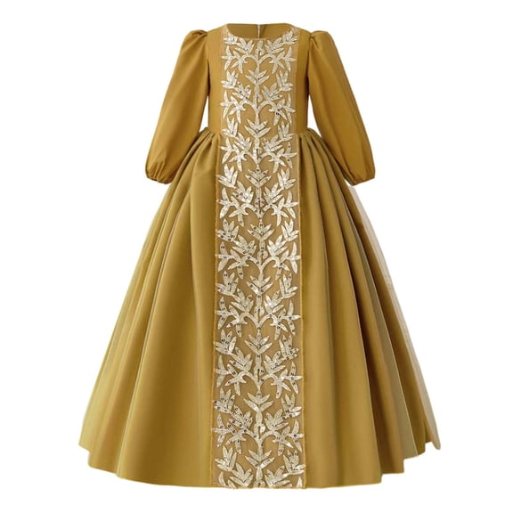 MEZZALL Dresses Elegant Girls Party Dress With Embroidery Sequins Gown Boho Short Sleeve Crew Neck Solid Color Child Sundress