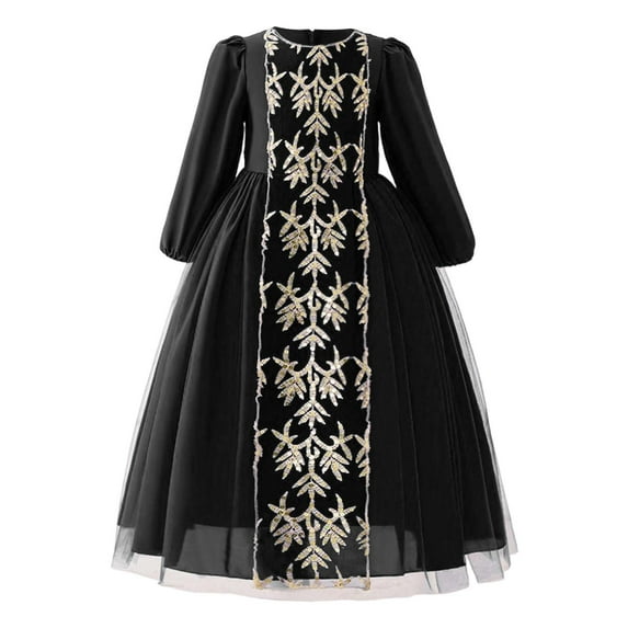 MEZZALL Dresses Elegant Girls Party Dress With Embroidery Sequins Gown Relaxed Fit Short Sleeve Crew Neck Solid Color Child Sundress