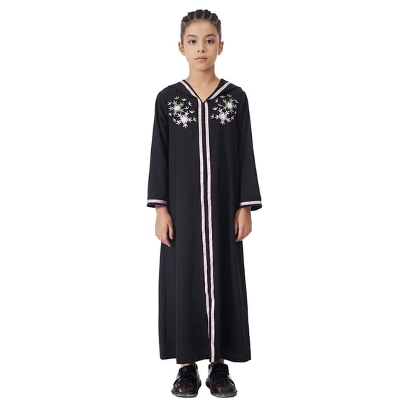 MEZZALL Dresses Exquisite Embroidered Ribbon Hooded Dress Girls Elegant Comfortable Party Wear With Floral Detailing Relaxed Fit Long Sleeve Crew Neck Solid Color Child Sundress