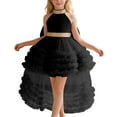 thumbnail image 1 of MEZZALL Dresses Girls Dress With Train Tiered Neck Gown For Pageant Recital Performance Fashionable Halter Neck Crew Neck Solid Color Child Party Sundress, 1 of 5