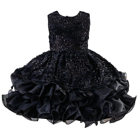 MEZZALL Dresses Girls Evening Dress Rose Sequined Puffy Dress Children Birthday Party Dress Leisure Short Sleeve Crew Neck Solid Color Sundress