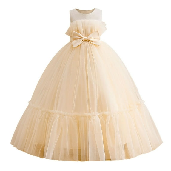 MEZZALL Dresses Girls Party Dress With Bow And Skirt Pageant Gown Elegant Tutu Dress Kids Performance Comfort Sleeveless Crew Neck Solid Color Child Sundress