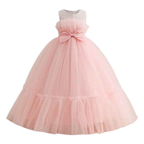 MEZZALL Dresses Girls Party Dress With Bow And Skirt Pageant Gown Elegant Tutu Dress Kids Performance Fashionable Sleeveless Crew Neck Solid Color Child Sundress