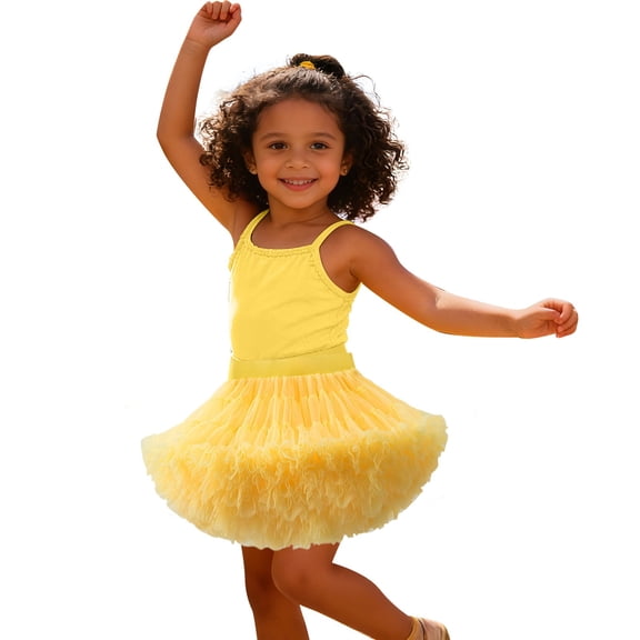 MEZZALL Dresses Girls Party Dress Layered Tutu Skirt Celebrations Leisure Short Sleeve Crew Neck Solid Color Child Sundress