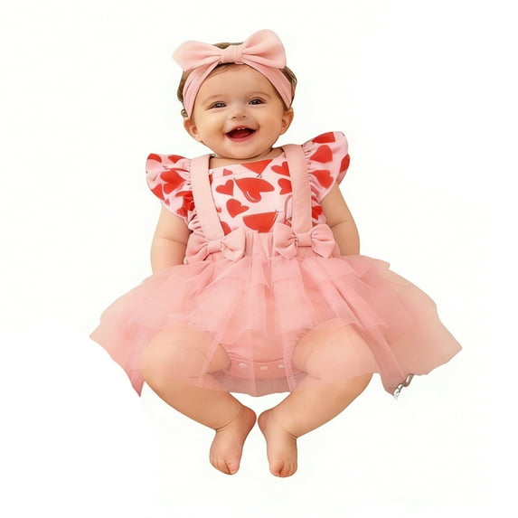 MEZZALL Dresses Valentine's Day Girls Party Dress Floral Lace Sleeveless Tutu Gown Celebrations Stylish Kids Crew Neck Solid Color Child Sundress