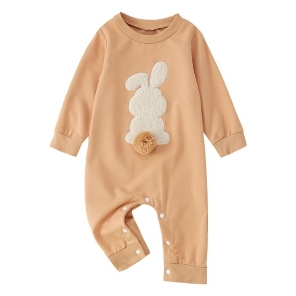 MEZZALL Easter Outfit Baby Girl Boy Long Sleeve Crewneck Bunny Embroidery Romper Jumpsuit Cute Clothes 0-18 Months