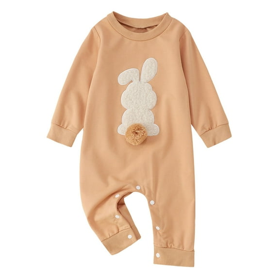 MEZZALL Easter Outfit Baby Girl Boy Long Sleeve Crewneck Bunny Embroidery Romper Jumpsuit Cute Clothes 0-18 Months