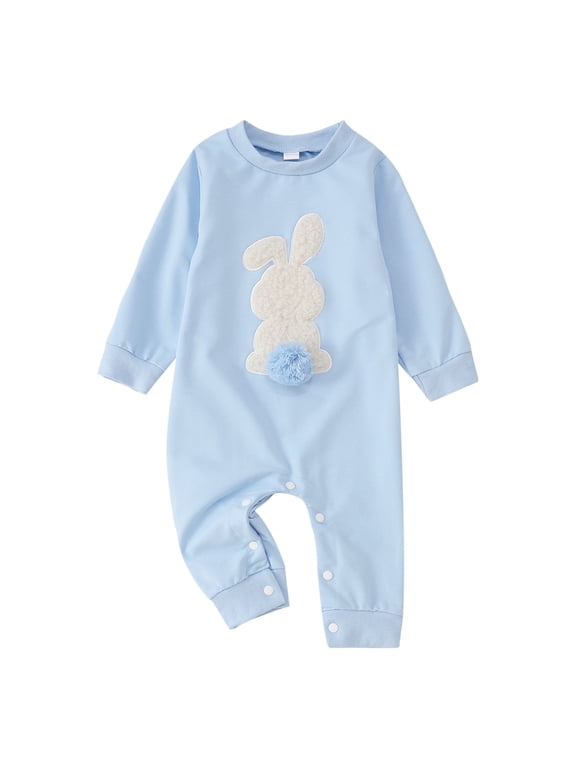 Easter Outfit Baby Girl Boy Long Sleeve Crewneck Bunny Embroidery Romper Jumpsuit Cute Clothes 0-18 Months