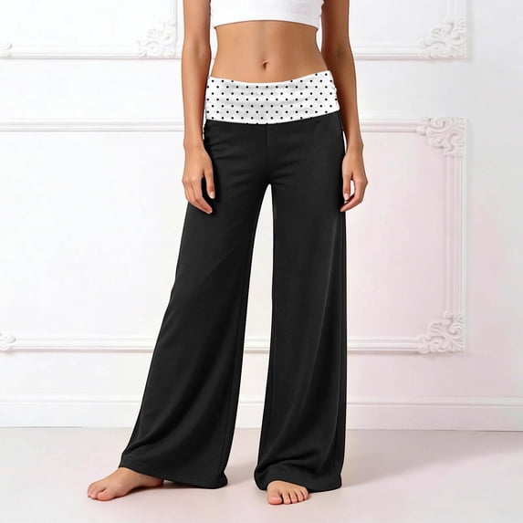 MEZZALL Effortless Everyday Kids Wide Leg Pants With Print And Patchwork Waist For Girls Relaxed Fit Casual Trousers, 9-10 Years