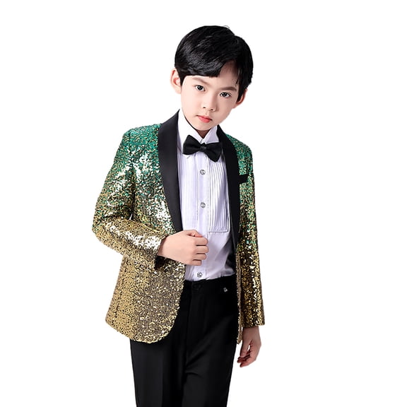 MEZZALL Elegant Boys Shimmering Suit Jacket With Black Bow Tie Formal Wear For Weddings Parties And Special Events Versatile Toddler Dailywear, Green, 4-5 Years