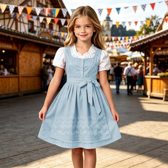 MEZZALL Elegant Girls Festive Waist Tied Bavarian Style Dresses For ...