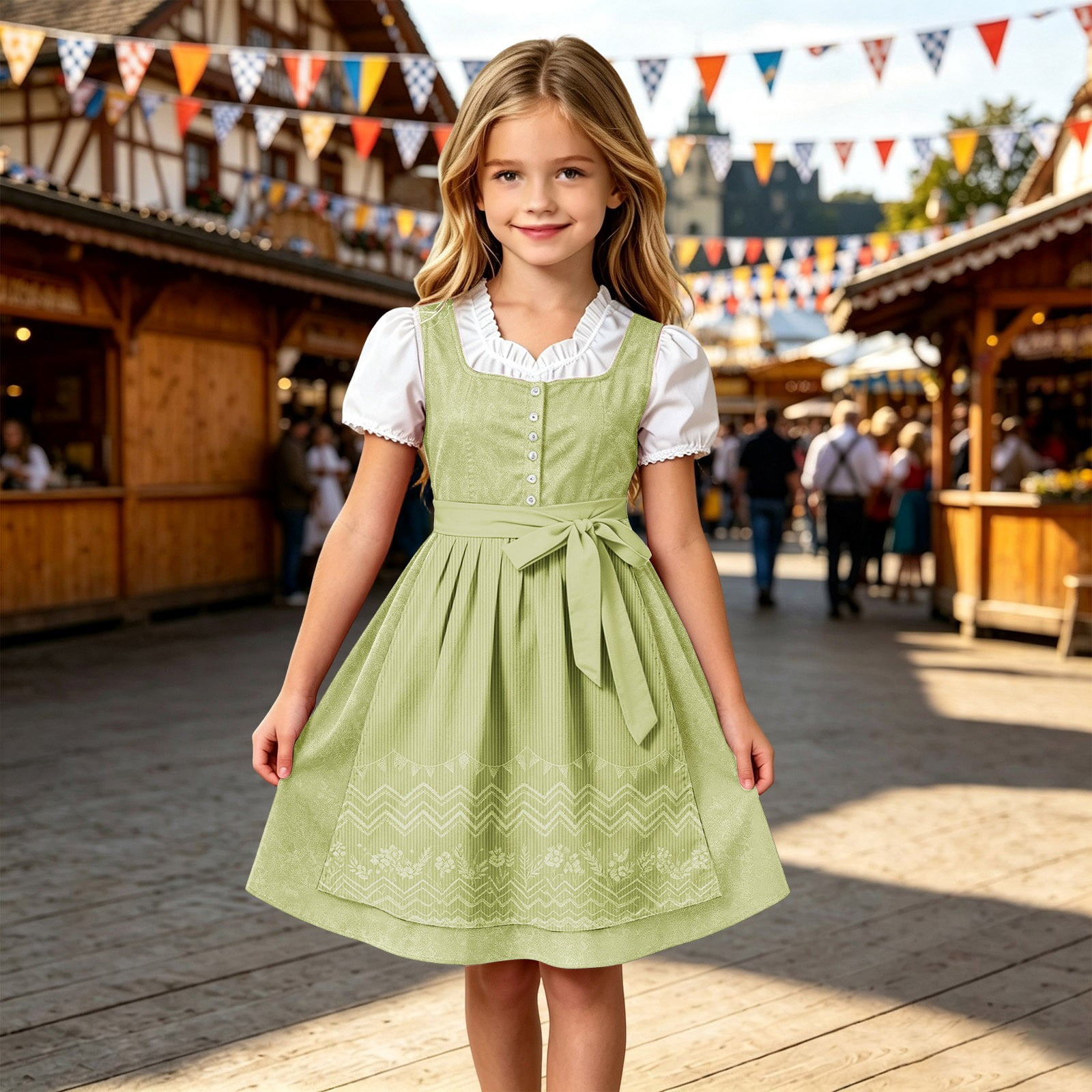 MEZZALL Elegant Girls Festive Waist Tied Bavarian Style Dresses For ...