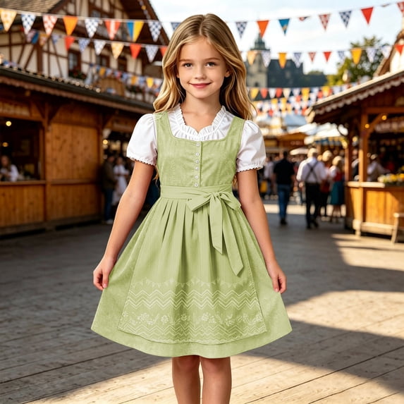 MEZZALL Elegant Girls Festive Waist Tied Bavarian Style Dresses For ...