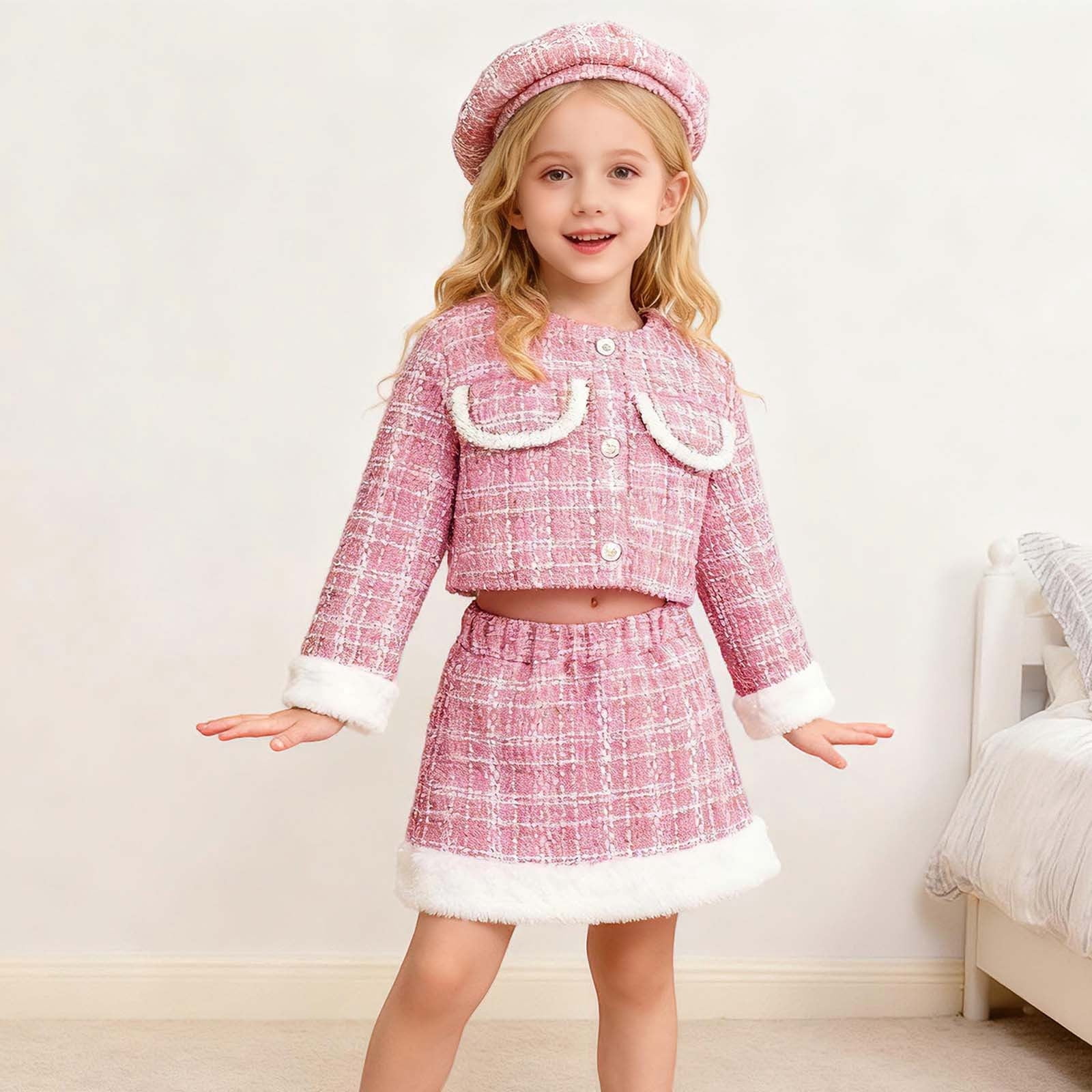 cute dress sets MEZZALL Elegant Girls Two Piece With Matching Hat Classic Pattern Autumn Winter Outfits For Teen Girls Plaid Design Clothing SHEIN Essnce Black Summer Altar d Color:Linen 45% polyester model: Bridget