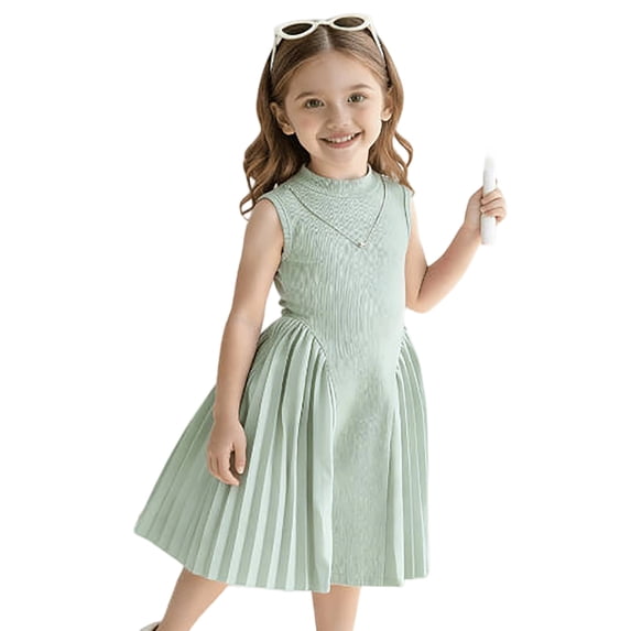 MEZZALL Elegant Pleated Fitted Sleeveless Formal Party Dress Girls With Matching Necklace Cozy Dresses