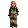 thumbnail image 1 of MEZZALL Faded Denim Girls Two Piece Outfit Sets With Bow Jacket And Wide Leg Trousers Stylish Casual Wear Toddler And Kid Adorable Clothes Sets, 1 of 9