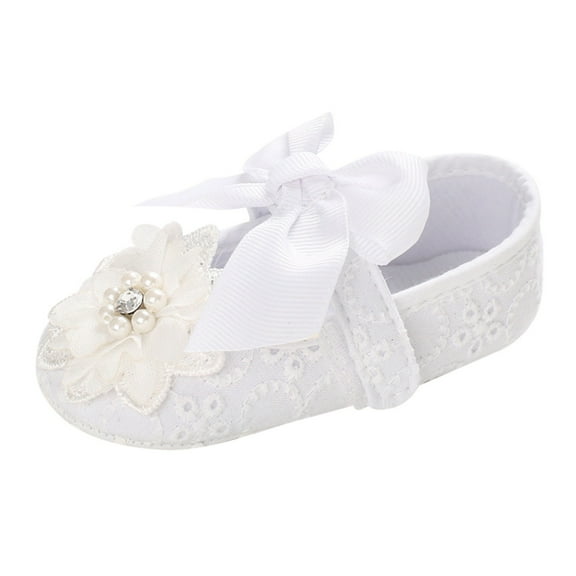 MEZZALL Fashion Girls Princess Style Exquisite Solid Color Flower Bow Shoes Baby Shoes Leisure Footwear, White, 0-6 Months
