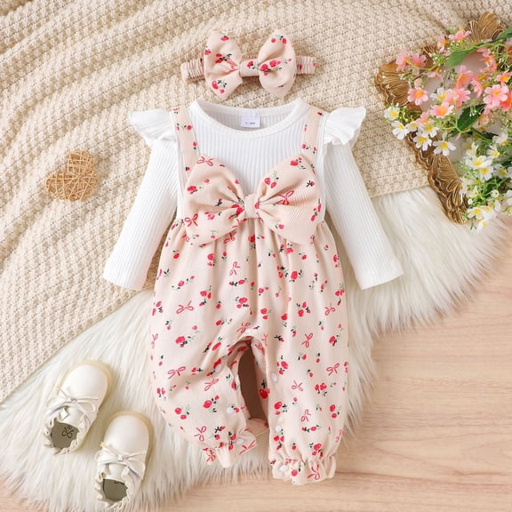MEZZALL Floral Print Girls Long Sleeve Overalls Romper Baby Jumpsuit Toddler Play Outfits Leisure Party Clothing Sets