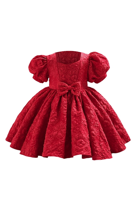 Flower Girl Dresses For Baby Girls Party Dresses Puff Sleeve Square Collar Toddler Puff Sleeve Pageant Dress With Bowknot Infants Sundress Classic / 12-24 Months