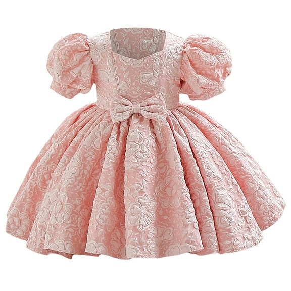 MEZZALL Flower Girl Dresses For Baby Girls Party Dresses Puff Sleeve Square Collar Toddler Puff Sleeve Pageant Dress With Bowknot Sundress Lovely / 12-24 Months