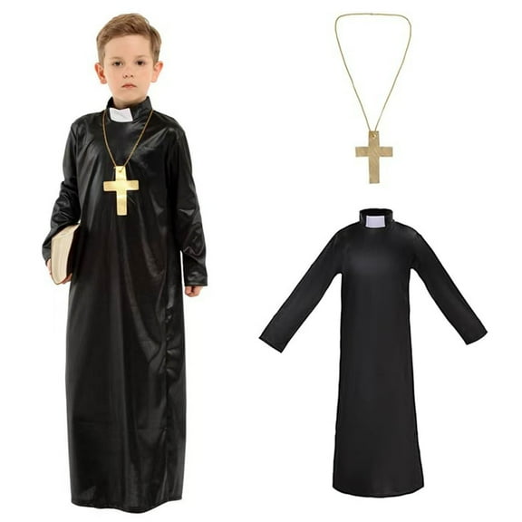 MEZZALL For Boys Black Priest Robe With Monk Outfits For Teen Kids Boho Party Clothing Sets