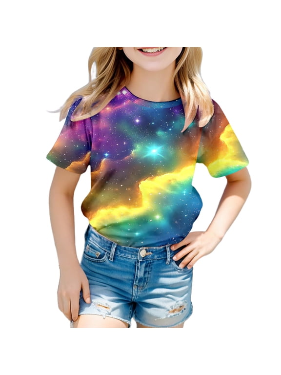 Funnycokid Boys Girls Shirts Graphic T-Shirt Neon Color Kids Novelty Short Sleeve Animal Print Tees 3-13 Years