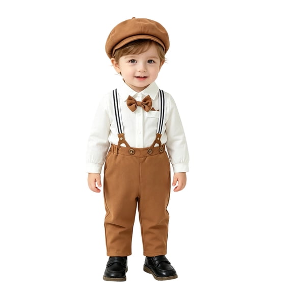 MEZZALL Gentleman Baby Boy Outfit Sets Suspenders Bowtie O-Neck Romper Toddler Formal Wedding Christening Party Breathable Clothes Sets