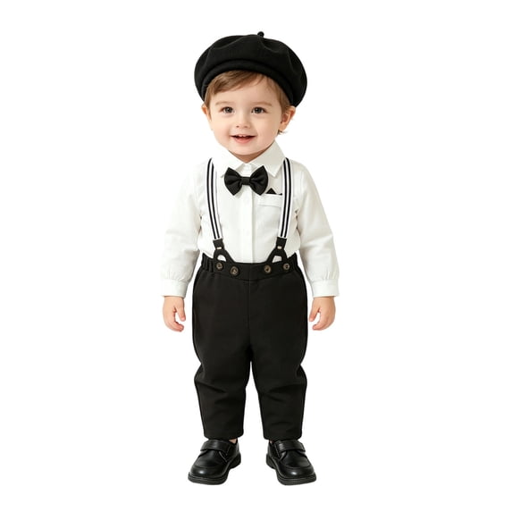 MEZZALL Gentleman Baby Boy Outfit Sets Suspenders Bowtie O-Neck Romper Toddler Formal Wedding Christening Party Trendy Clothes Sets