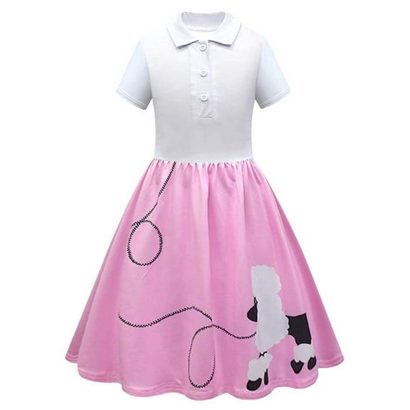 MEZZALL Girls 1950s Kids Poodle Dress Sundress Retro Dresses, Pink, 13-14 Years