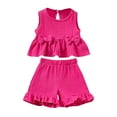 thumbnail image 1 of MEZZALL Girls 2PCS Summer Outfits Sweet Cute Sleeveless Tops And Ruffle Shorts Clothing Set Cozy Toddler Dailywear, Hot Pink, 3-4 Years, 1 of 8