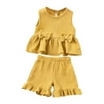 thumbnail image 1 of MEZZALL Girls 2PCS Summer Outfits Sweet Cute Sleeveless Tops And Ruffle Shorts Clothing Set Versatile Infants Dailywear, Yellow, 18-24 Months, 1 of 8