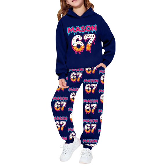 MEZZALL Girls 6 7 Printed Long Sleeve Hoodie Sweatshirt Tops And Jogger Pants Soft Casual Two Piece Outfit Toddlers Kids Comfort Relaxed Fit Children Fashion Clothes Sets